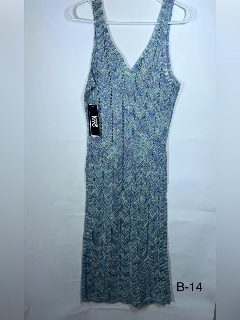 Madden NYC Size Small Blue Green Metallic Chevron Knit Maxi Dress